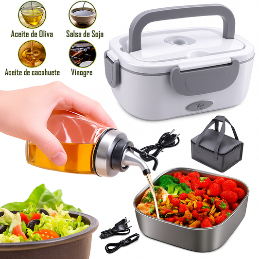 Set de dispensador de aceite y olla eléctrica térmica 2 en 1 con recipiente de acero